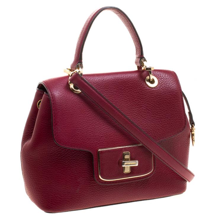 Pre Owned Michael Kors Red Leather Turn Lock Crossbody Bag