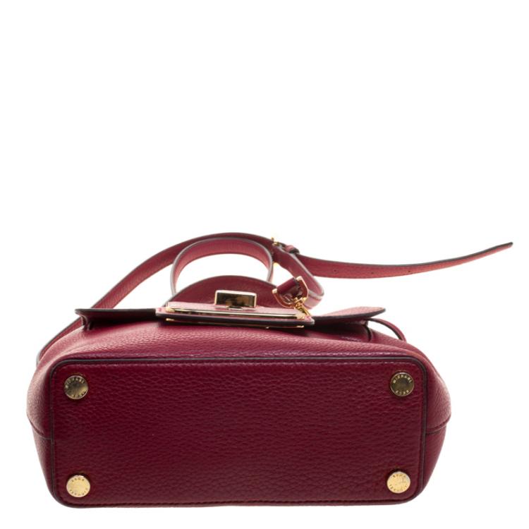 Pre Owned Michael Kors Red Leather Turn Lock Crossbody Bag