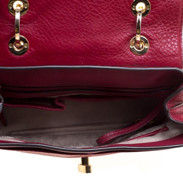 Pre Owned Michael Kors Red Leather Turn Lock Crossbody Bag