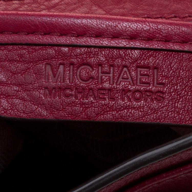 Pre Owned Michael Kors Red Leather Turn Lock Crossbody Bag