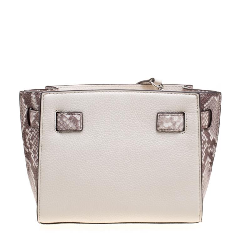 Pre Owned Michael Kors White/Grey Leather and Python Embossed Hamilton Messenger Bag