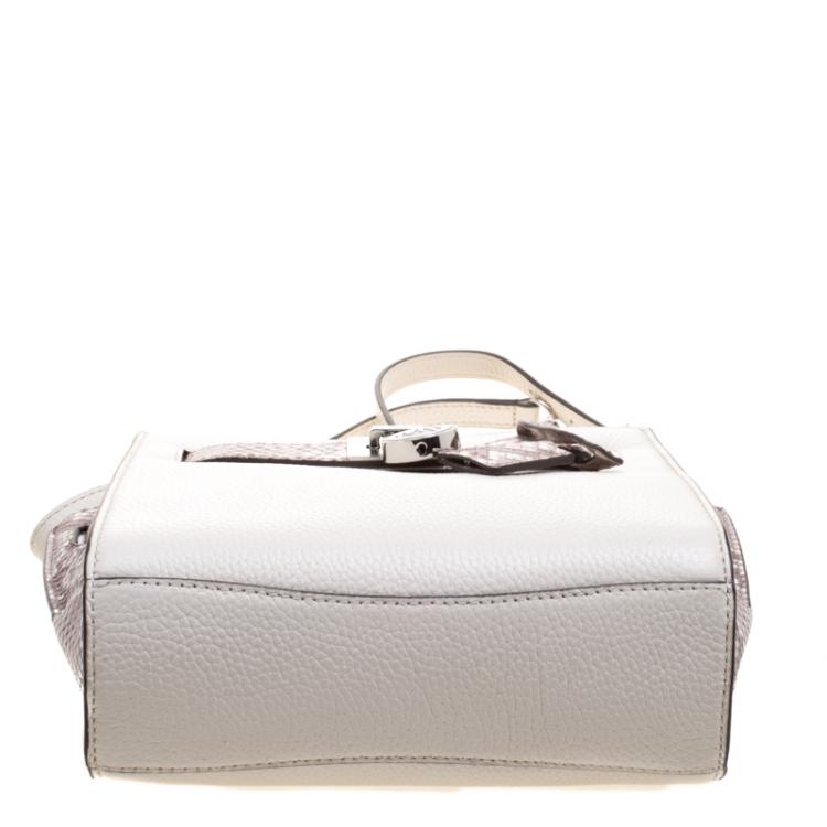 Pre Owned Michael Kors White/Grey Leather and Python Embossed Hamilton Messenger Bag