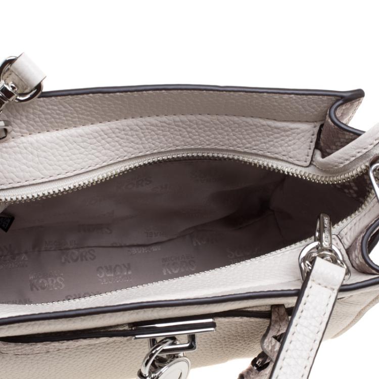 Pre Owned Michael Kors White/Grey Leather and Python Embossed Hamilton Messenger Bag