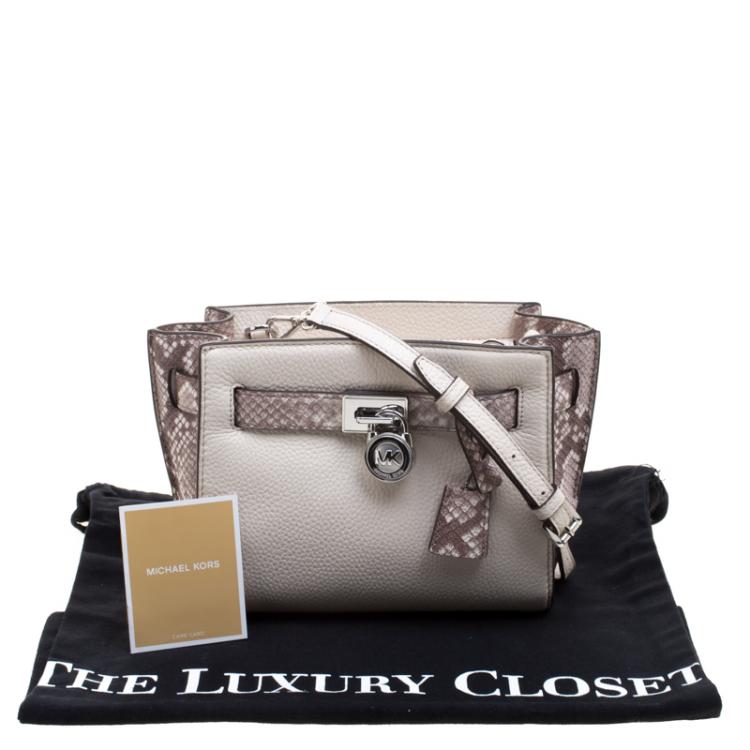 Pre Owned Michael Kors White/Grey Leather and Python Embossed Hamilton Messenger Bag