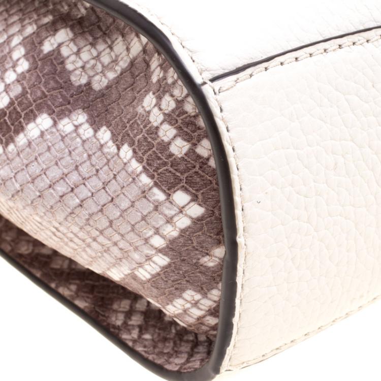 Pre Owned Michael Kors White/Grey Leather and Python Embossed Hamilton Messenger Bag