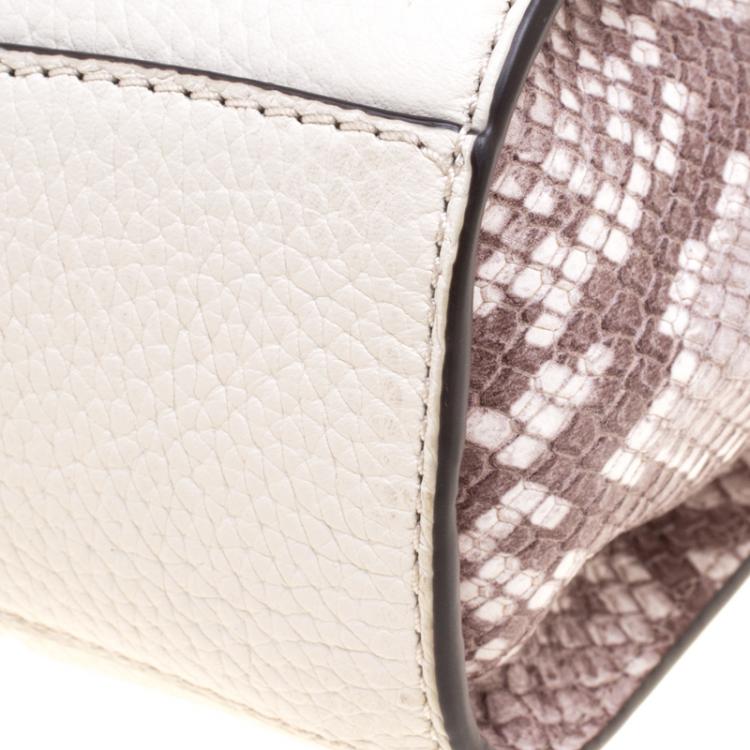 Pre Owned Michael Kors White/Grey Leather and Python Embossed Hamilton Messenger Bag
