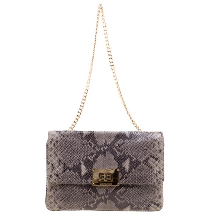 Pre Owned Michael Kors Grey Python Embossed Leather Chain Shoulder Bag 