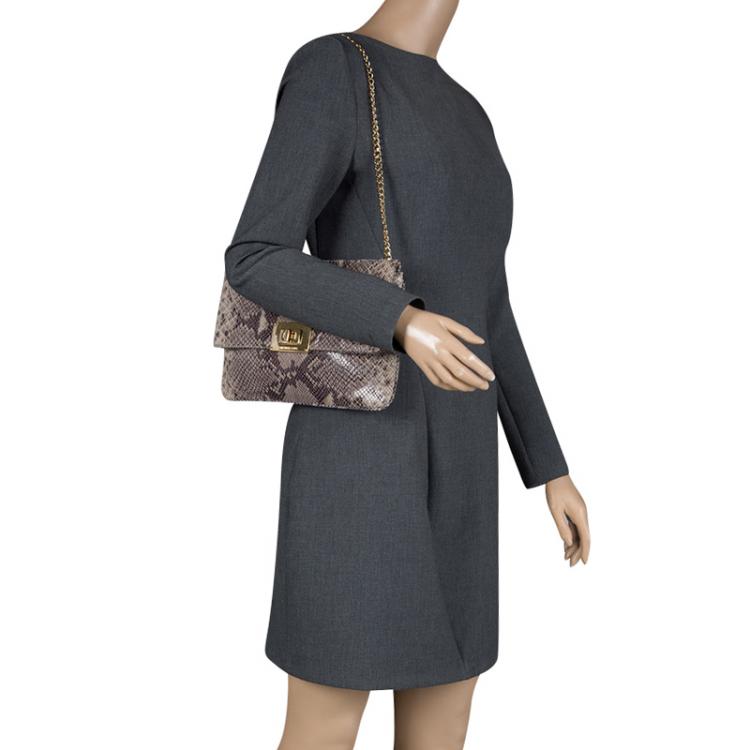 Pre Owned Michael Kors Grey Python Embossed Leather Chain Shoulder Bag 