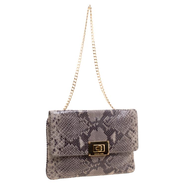 Pre Owned Michael Kors Grey Python Embossed Leather Chain Shoulder Bag 