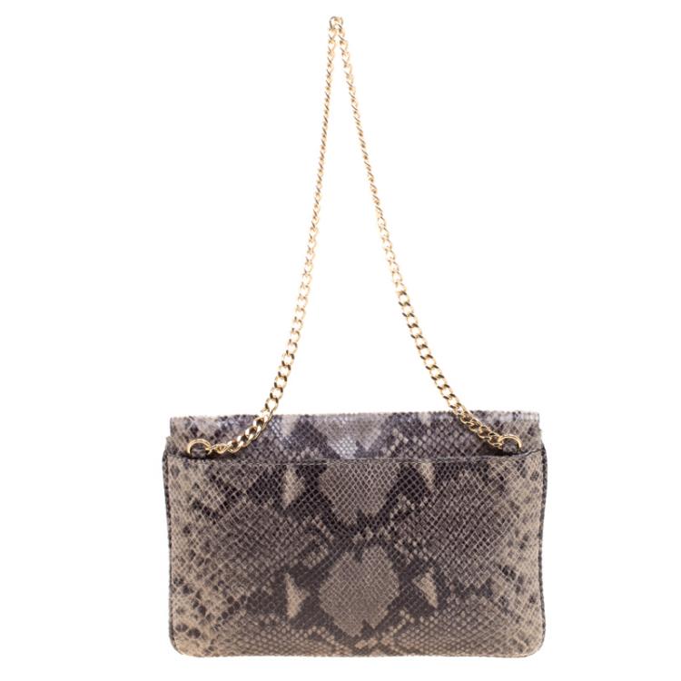 Pre Owned Michael Kors Grey Python Embossed Leather Chain Shoulder Bag 