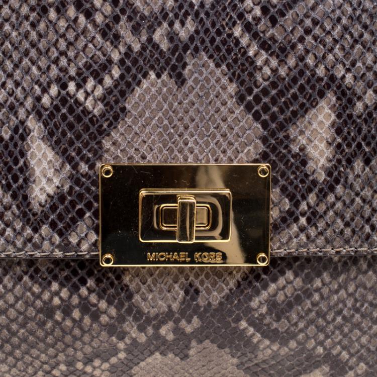 Pre Owned Michael Kors Grey Python Embossed Leather Chain Shoulder Bag 