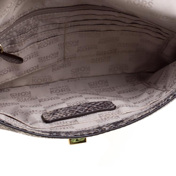 Pre Owned Michael Kors Grey Python Embossed Leather Chain Shoulder Bag 