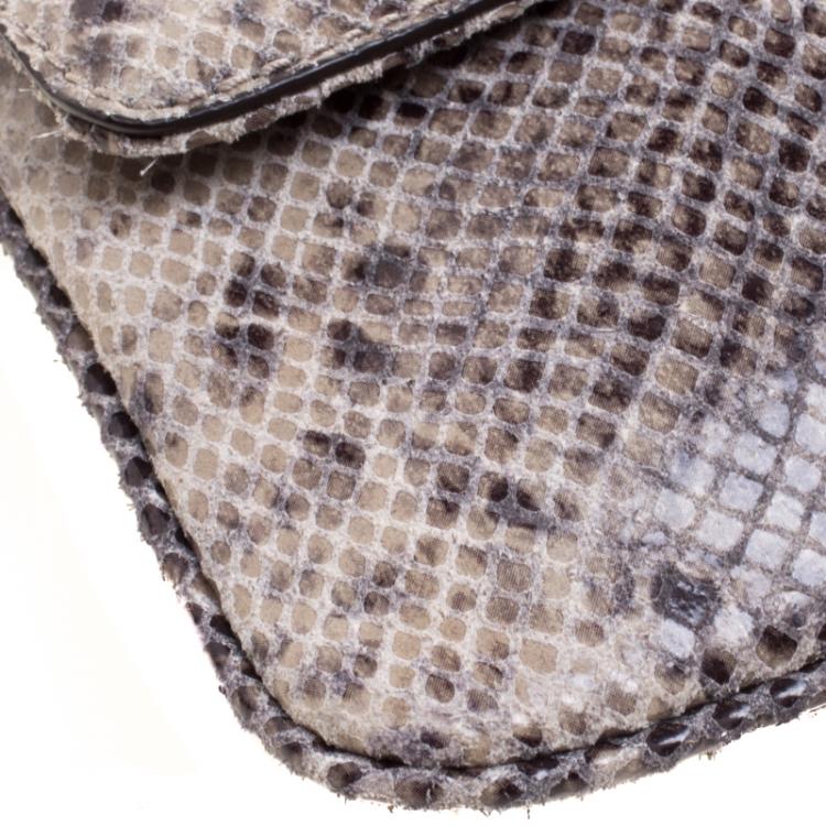 Pre Owned Michael Kors Grey Python Embossed Leather Chain Shoulder Bag 