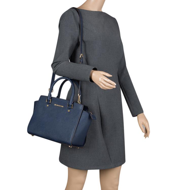 Pre Owned Michael Kors Navy Blue Saffiano Leather Selma Tote