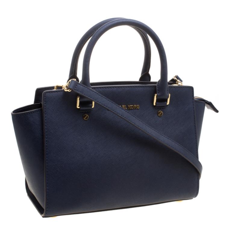 Pre Owned Michael Kors Navy Blue Saffiano Leather Selma Tote