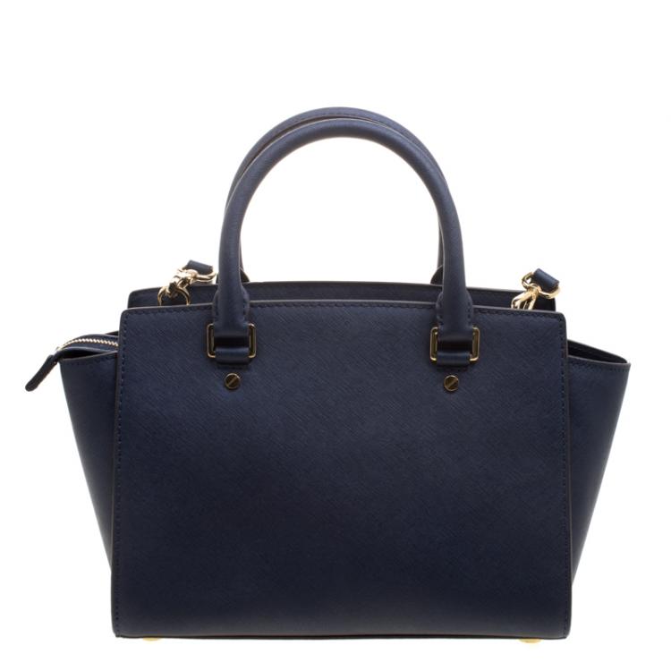 Pre Owned Michael Kors Navy Blue Saffiano Leather Selma Tote