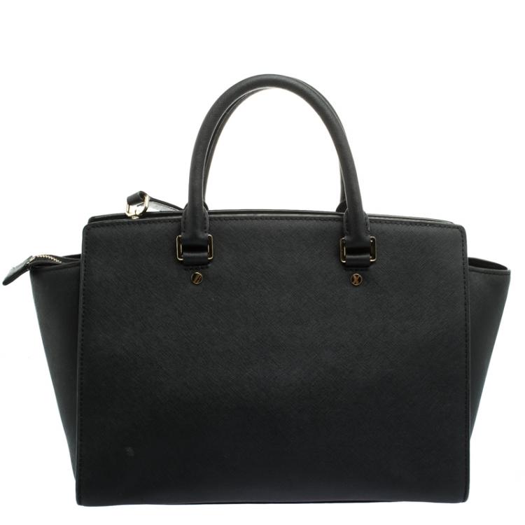 Pre Owned Michael Kors Black Saffiano Leather Medium Selma Tote