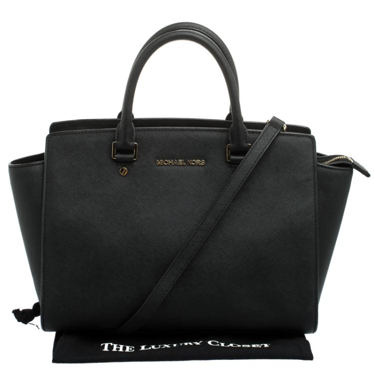 Pre Owned Michael Kors Black Saffiano Leather Medium Selma Tote