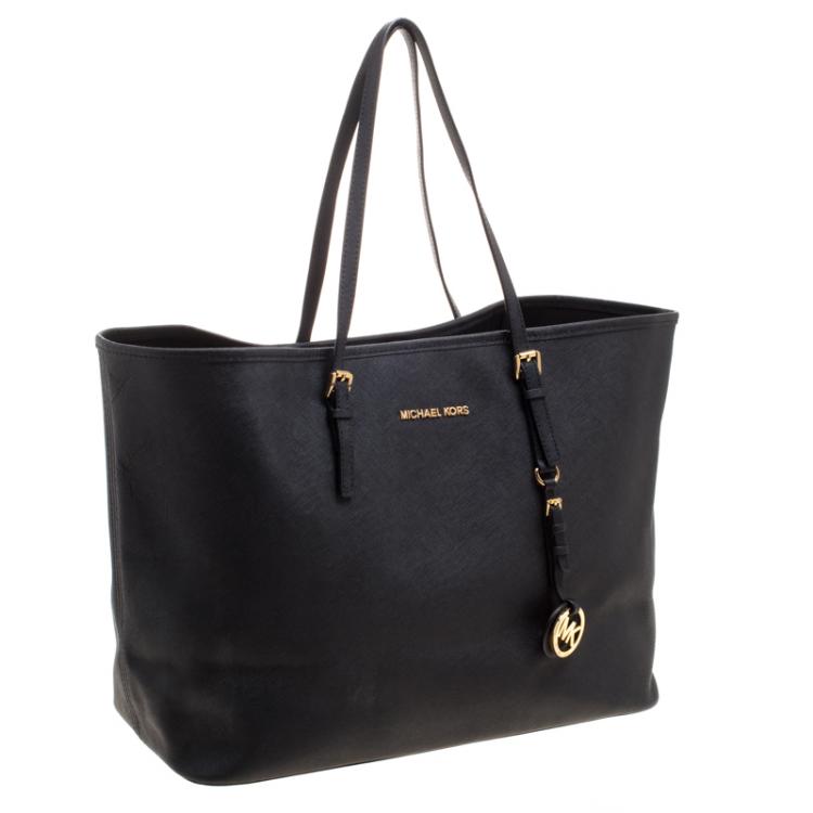 Pre Owned Michael Kors Black Saffiano Leather Jetset Tote