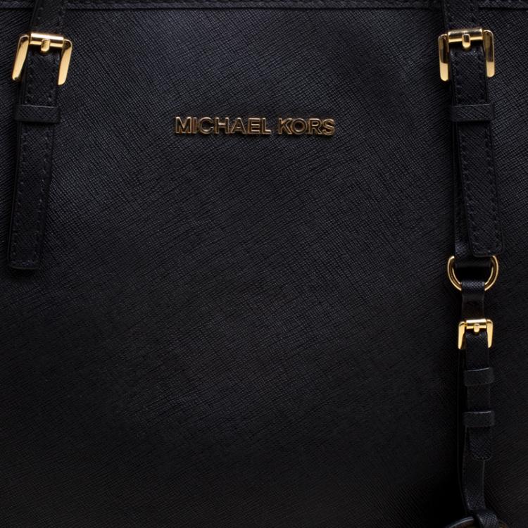 Pre Owned Michael Kors Black Saffiano Leather Jetset Tote