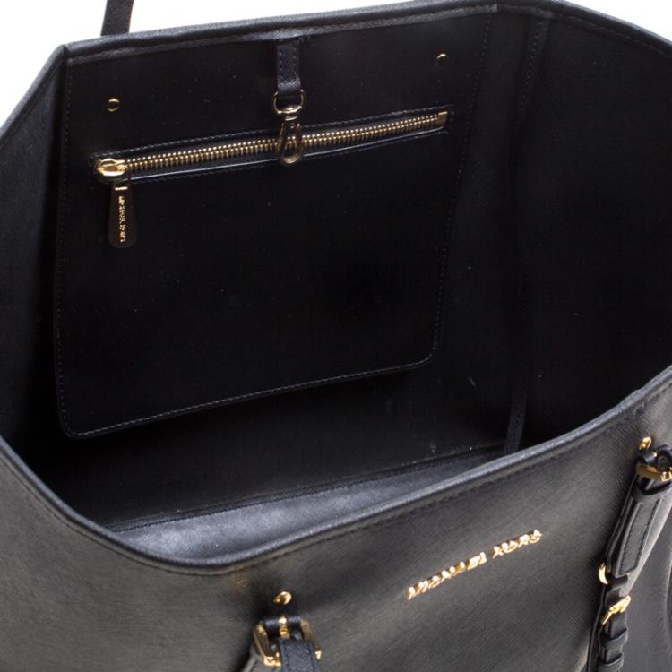 Pre Owned Michael Kors Black Saffiano Leather Jetset Tote