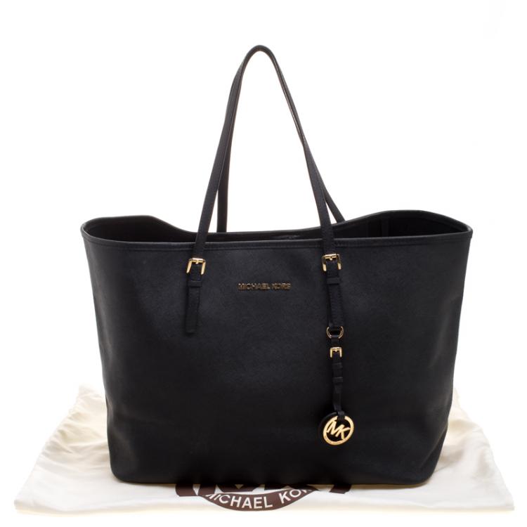 Pre Owned Michael Kors Black Saffiano Leather Jetset Tote