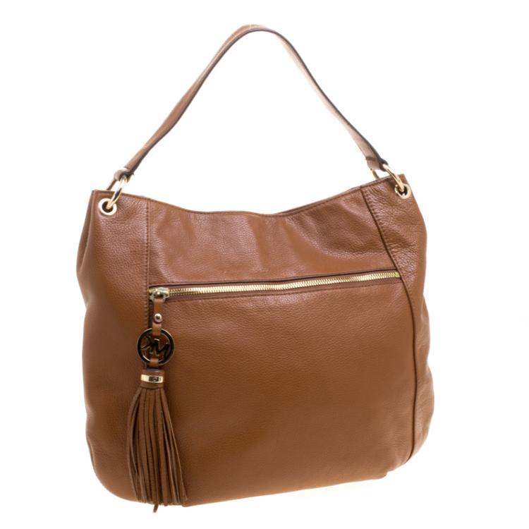 Pre Owned Michael Kors Brown Leather Charm Tassel Hobo