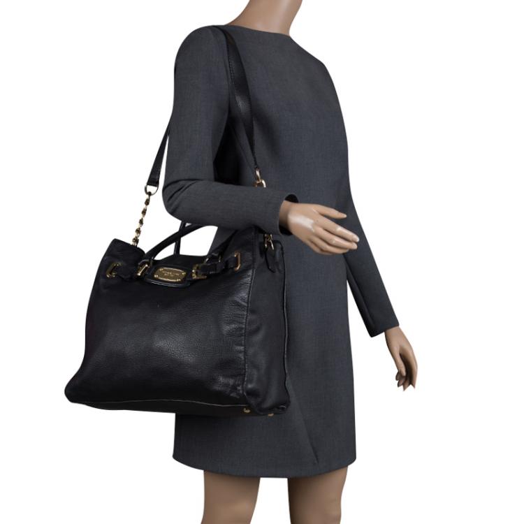 Pre Owned Michael Kors Black Leather East West Hamilton Tote