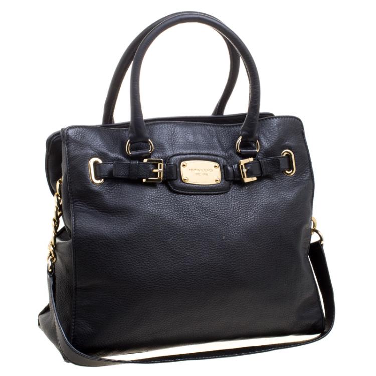 Pre Owned Michael Kors Black Leather East West Hamilton Tote