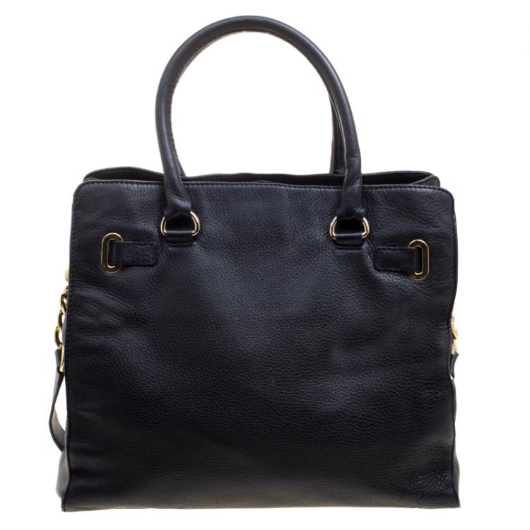 Pre Owned Michael Kors Black Leather East West Hamilton Tote