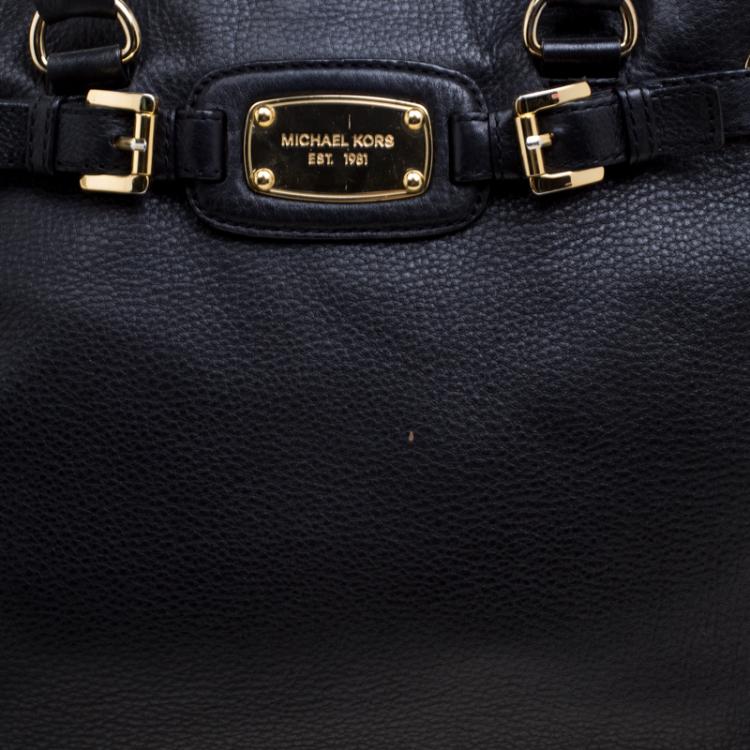 Pre Owned Michael Kors Black Leather East West Hamilton Tote