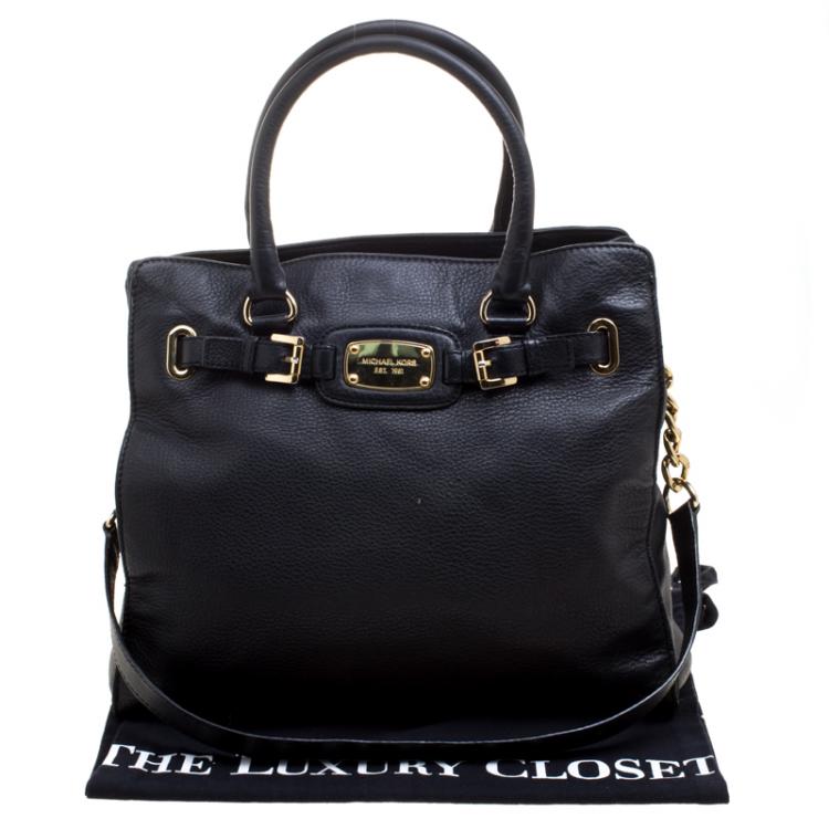 Pre Owned Michael Kors Black Leather East West Hamilton Tote