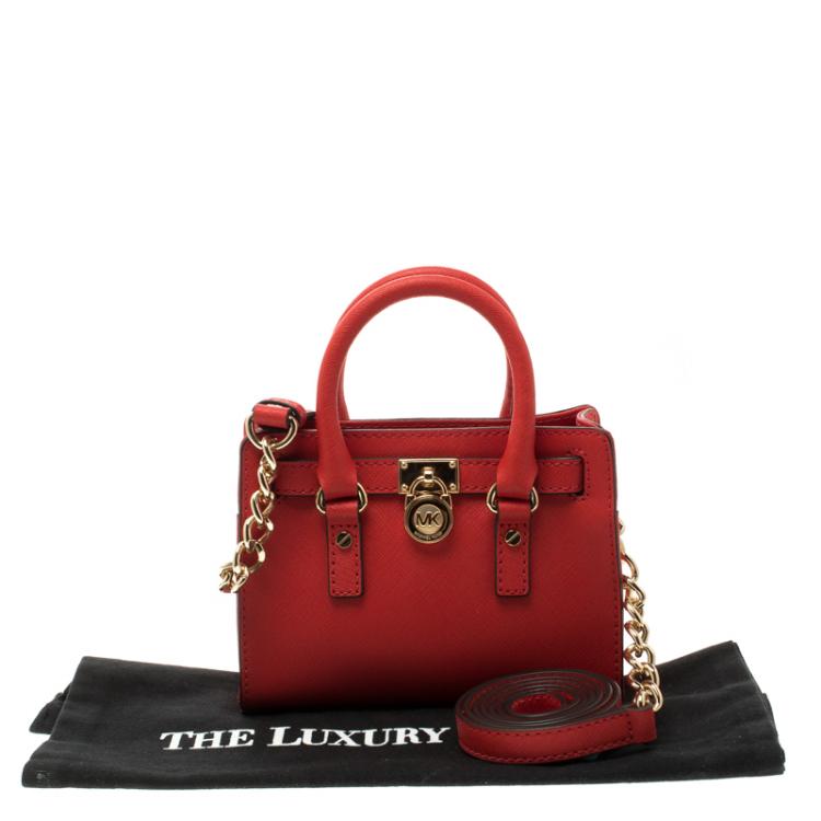 Pre Owned Michael Kors Red Saffiano Leather Hamilton Crossbody Bag