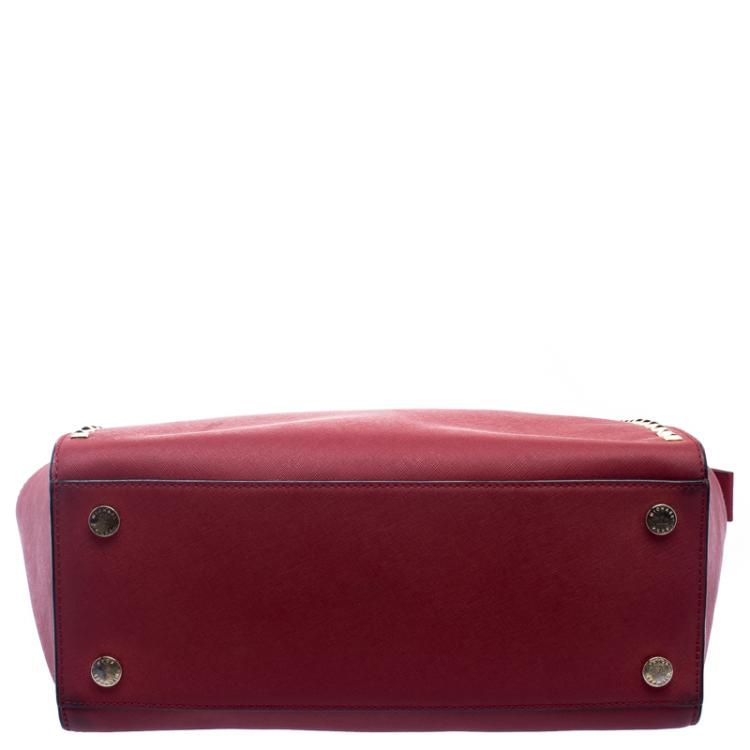 Pre Owned Michael Kors Red Leather Medium Selma Studded Tote