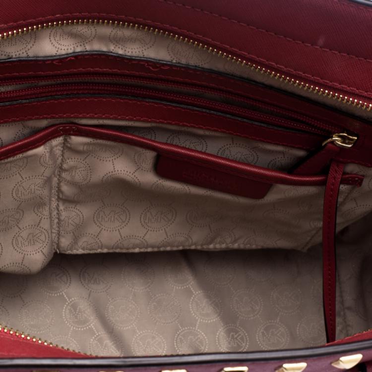 Pre Owned Michael Kors Red Leather Medium Selma Studded Tote