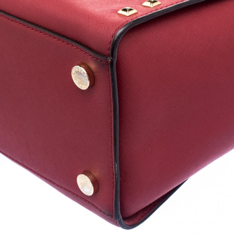 Pre Owned Michael Kors Red Leather Medium Selma Studded Tote