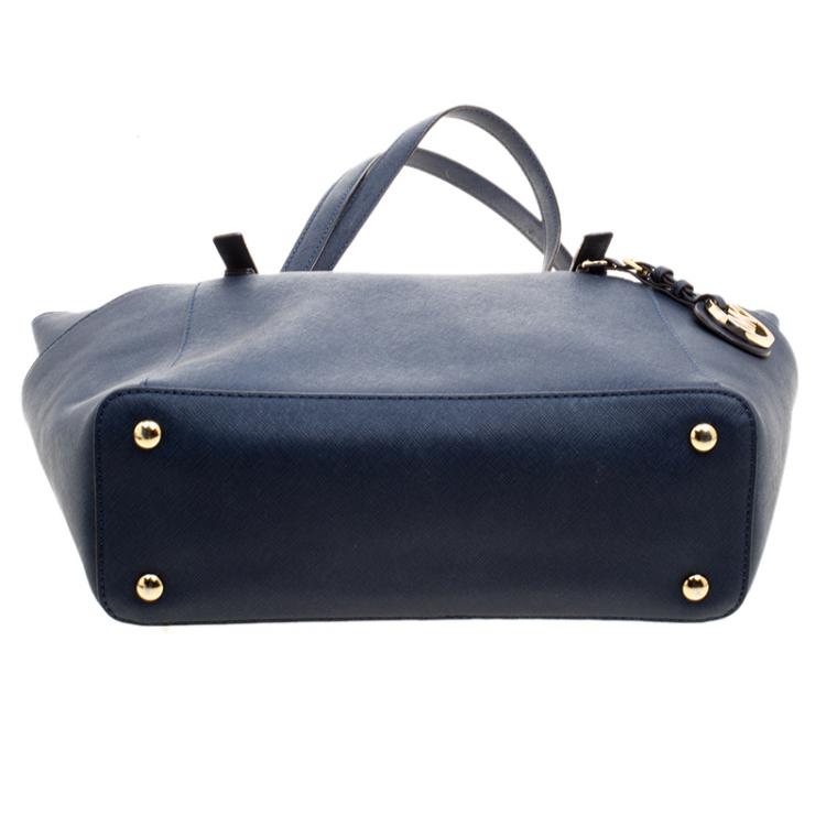 Pre Owned Michael Kors Navy Blue Saffiano Leather Top-zip Jet Set Tote