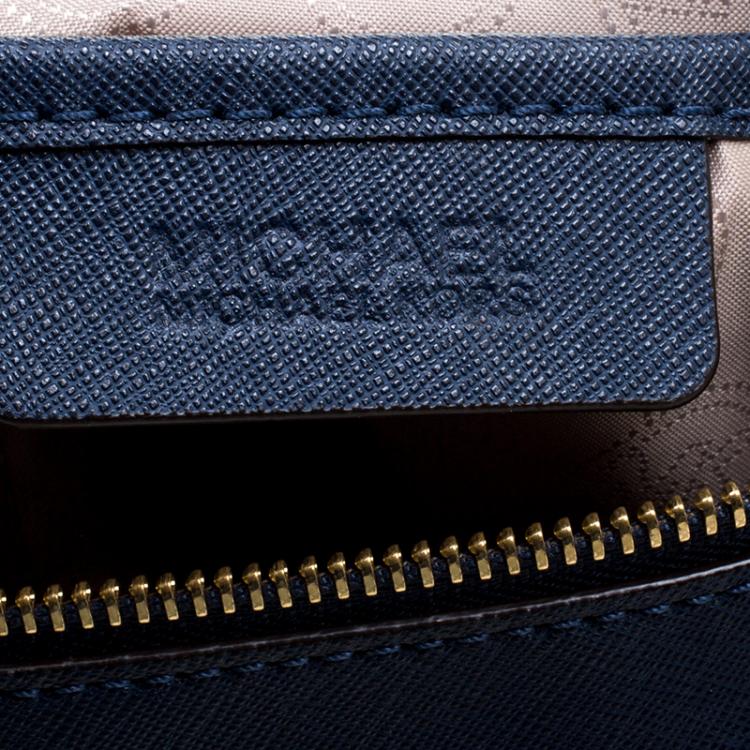 Pre Owned Michael Kors Navy Blue Saffiano Leather Top-zip Jet Set Tote
