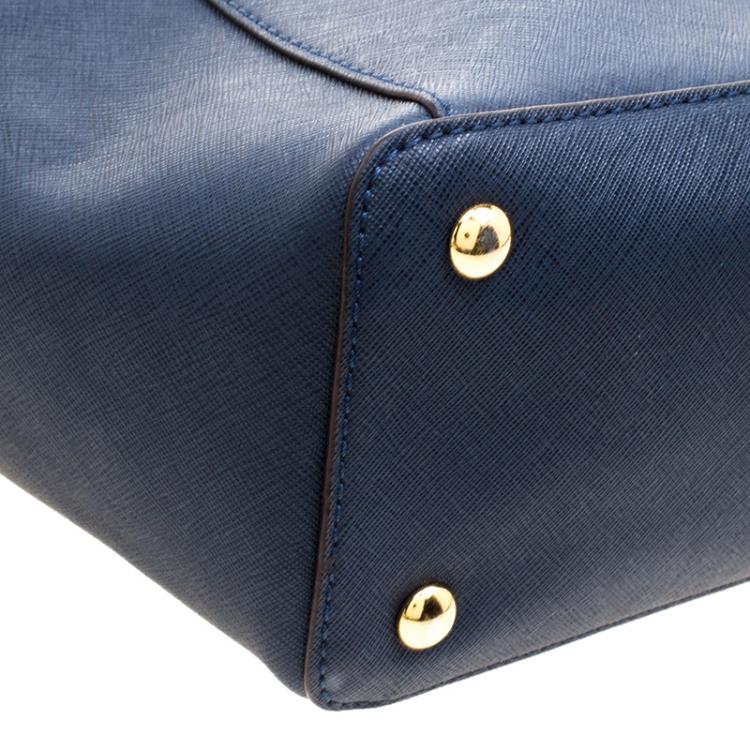 Pre Owned Michael Kors Navy Blue Saffiano Leather Top-zip Jet Set Tote