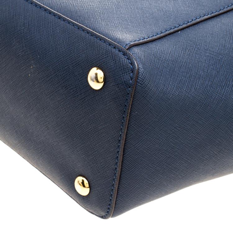 Pre Owned Michael Kors Navy Blue Saffiano Leather Top-zip Jet Set Tote