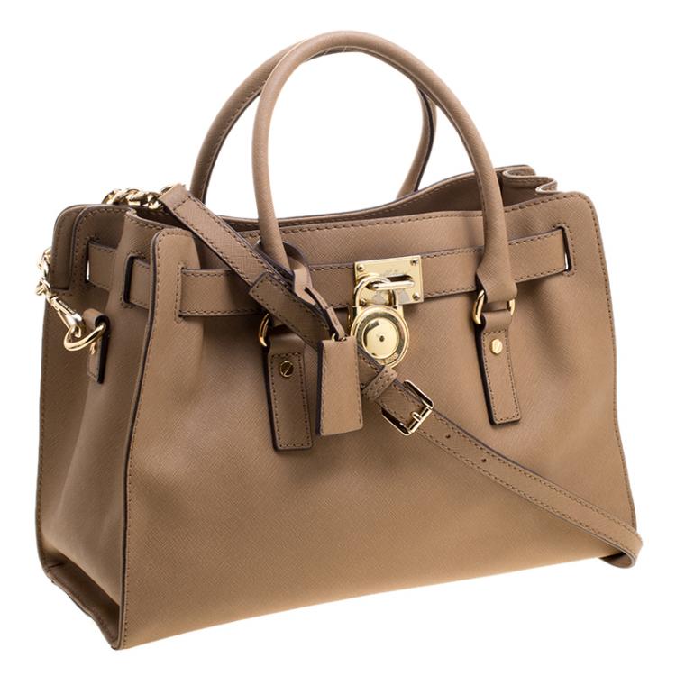 Pre Owned Michael Kors Brown Leather East West Hamilton Tote