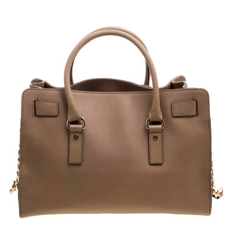 Pre Owned Michael Kors Brown Leather East West Hamilton Tote