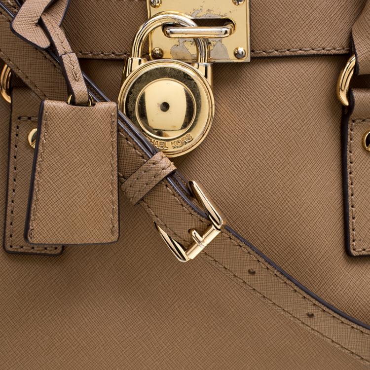 Pre Owned Michael Kors Brown Leather East West Hamilton Tote