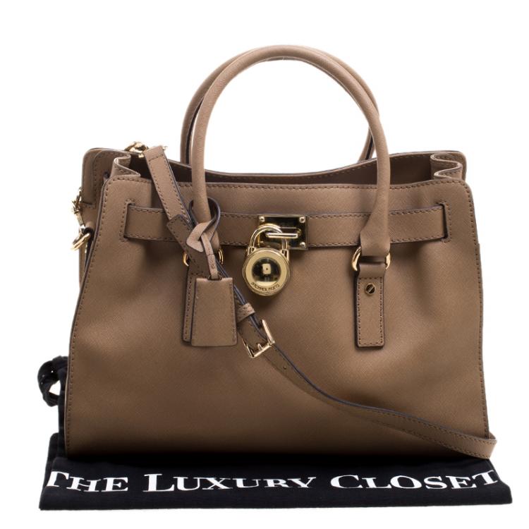 Pre Owned Michael Kors Brown Leather East West Hamilton Tote