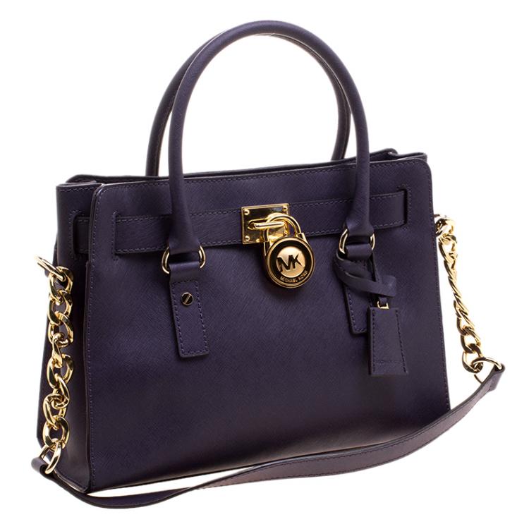 Pre Owned Michael Kors Purple Leather Hamilton Satchel