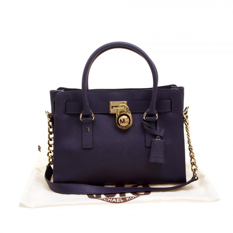 Pre Owned Michael Kors Purple Leather Hamilton Satchel