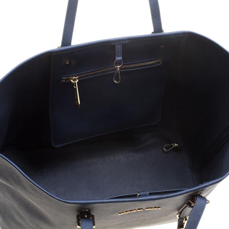 Pre Owned Michael Kors Navy Blue Leather Jetset Tote