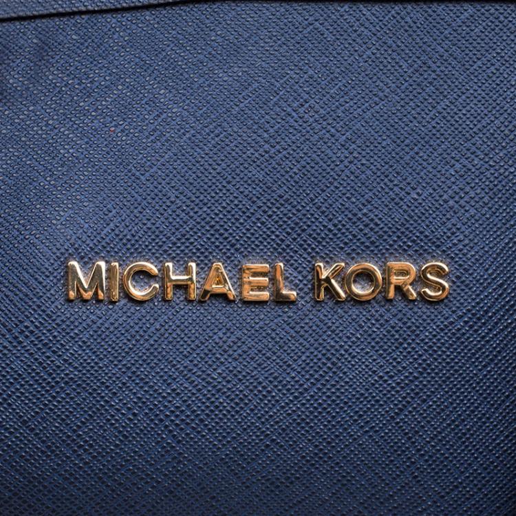 Pre Owned Michael Kors Navy Blue Leather Jetset Tote