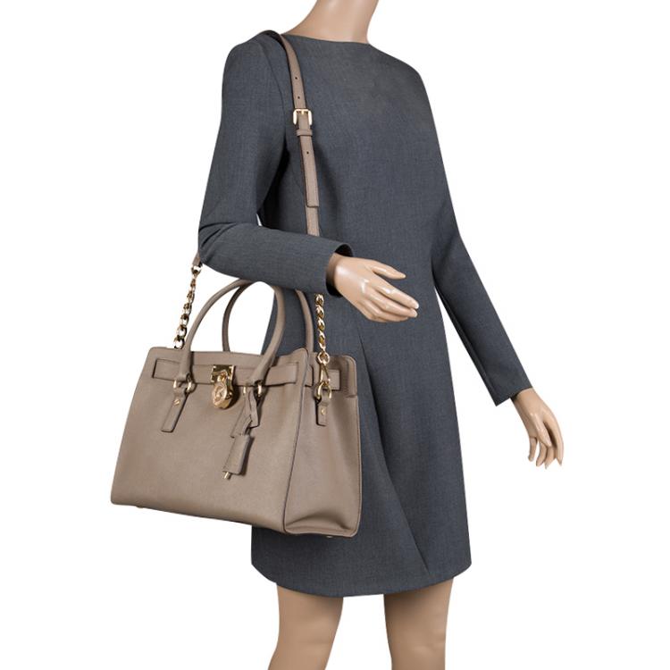 Pre Owned Michael Kors Brown Leather East West Hamilton Tote