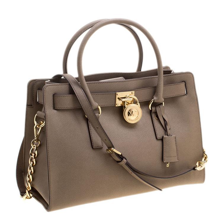 Pre Owned Michael Kors Brown Leather East West Hamilton Tote